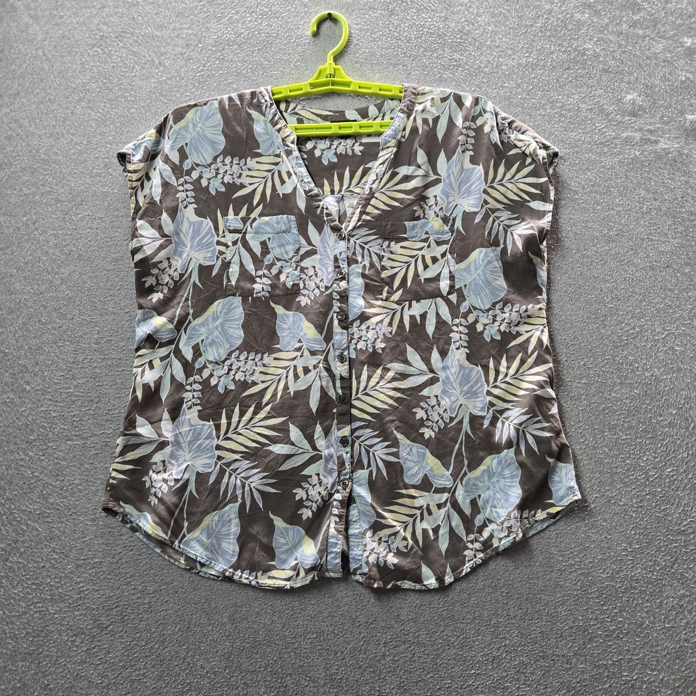 Torrid Women Blouse 2 Brown Floral Hawaiian Shirt Button V-Neck Front